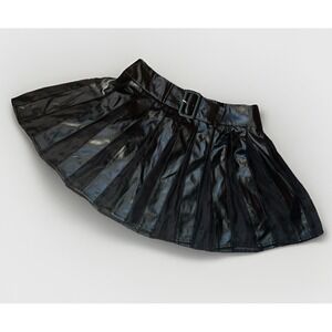 Horoscopez Faux Black Leather Zip-Up Skirt With Sheer Panels, Women's Size XL